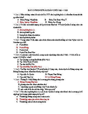 Bài tập trắc nghiệm Lịch sử 12 - Bài 15 Phong trào dân chủ 1936-1939